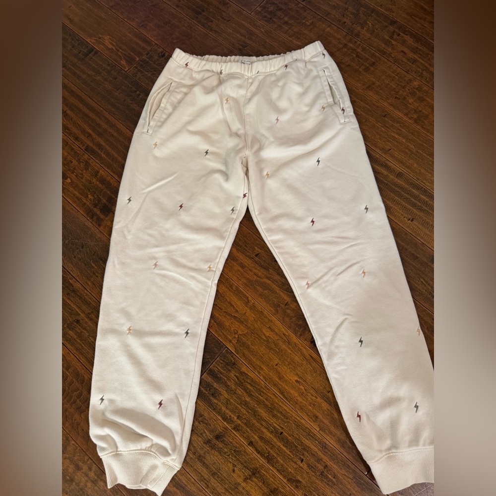 Z Supply Bone White Piper Mini-Bolt Elastic Waist Jogger Sweatpants Sz Med